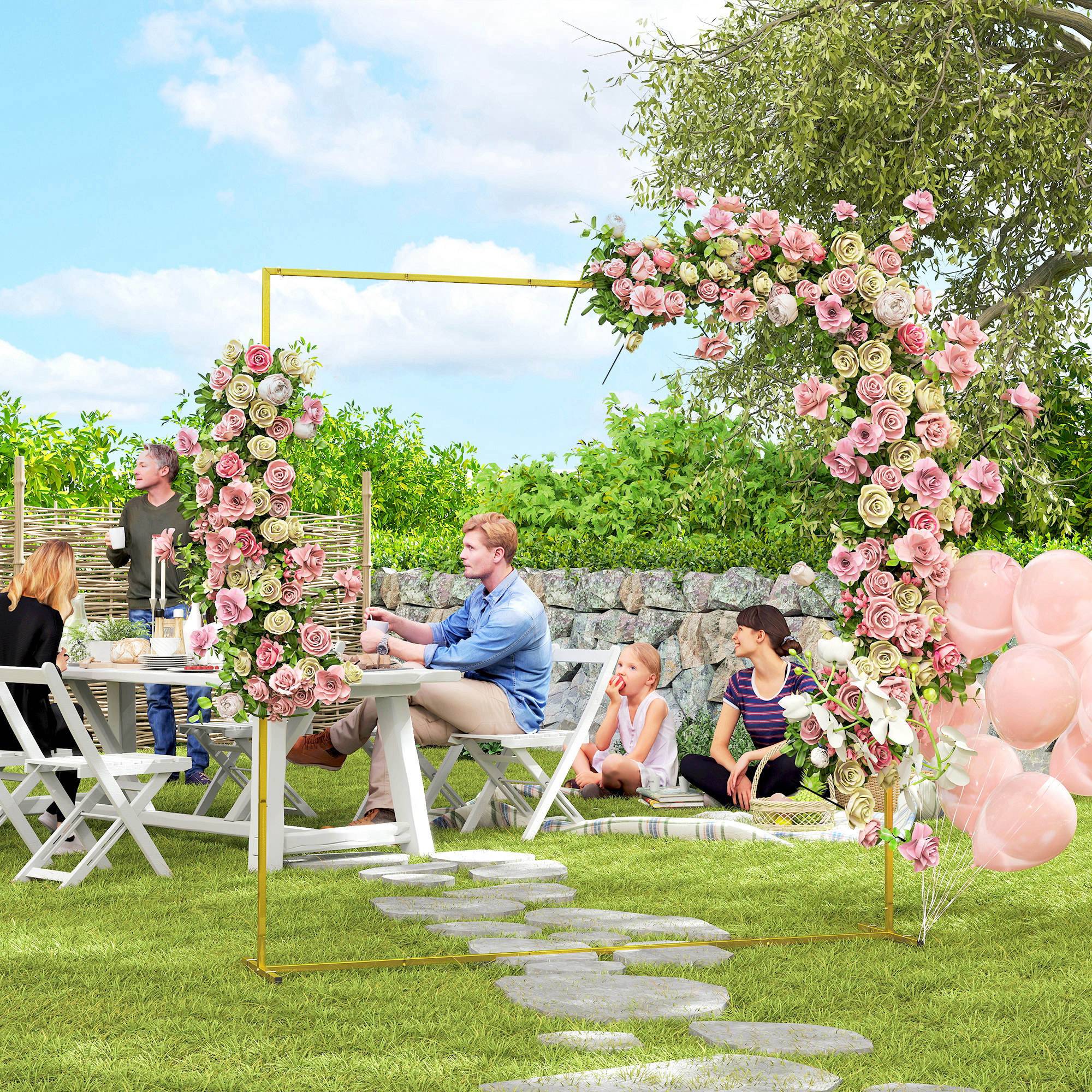 Arche de mariage métal extérieur support décoratif plantes événements 200x40x200cm or - ComfortXL Outdoor Living - Image 4