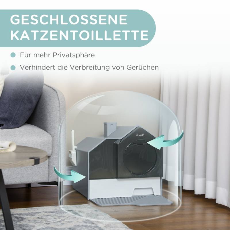 Maison de toilette chat intérieur 47 x 45 x 42 cm plastique gris - PANGIVO - Image 5