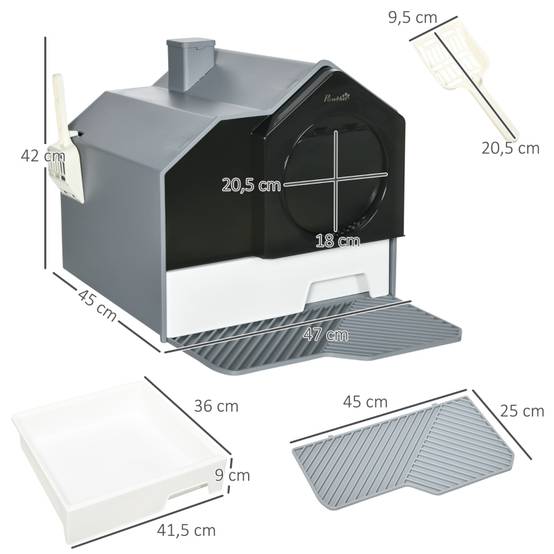 Maison de toilette chat intérieur 47 x 45 x 42 cm plastique gris - PANGIVO - Image 3