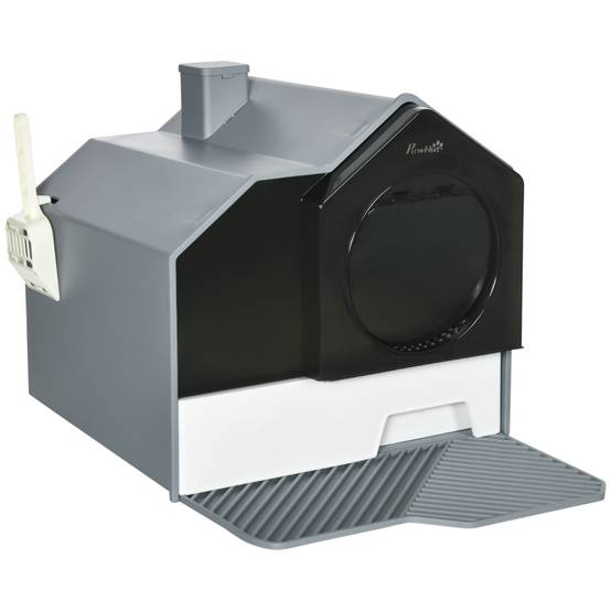 Maison de toilette chat intérieur 47 x 45 x 42 cm plastique gris - PANGIVO - Image 1