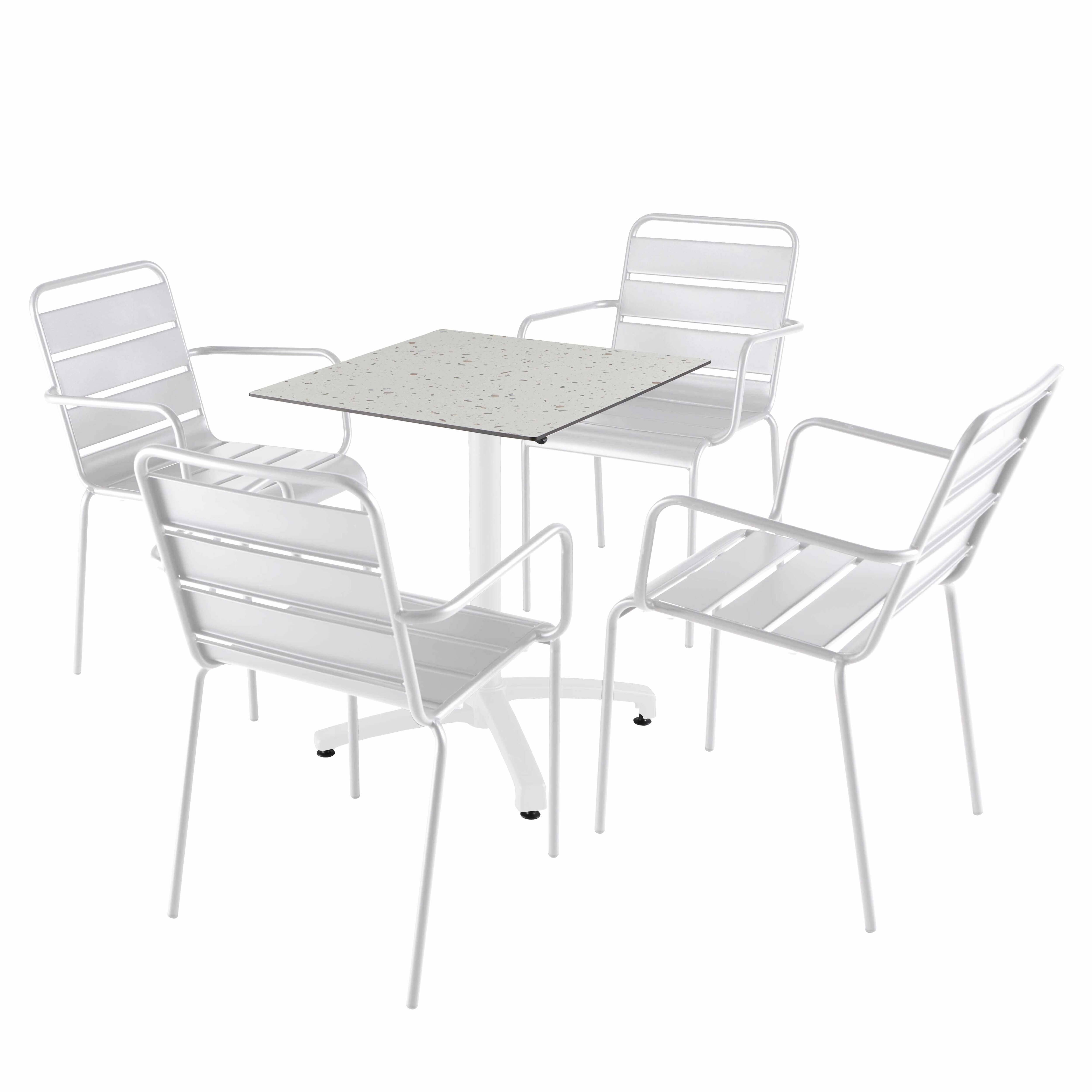 Oviala - Ensemble table 60 cm terrazzo et 4 chaises en métal blanc - Oviala - Imagen 1