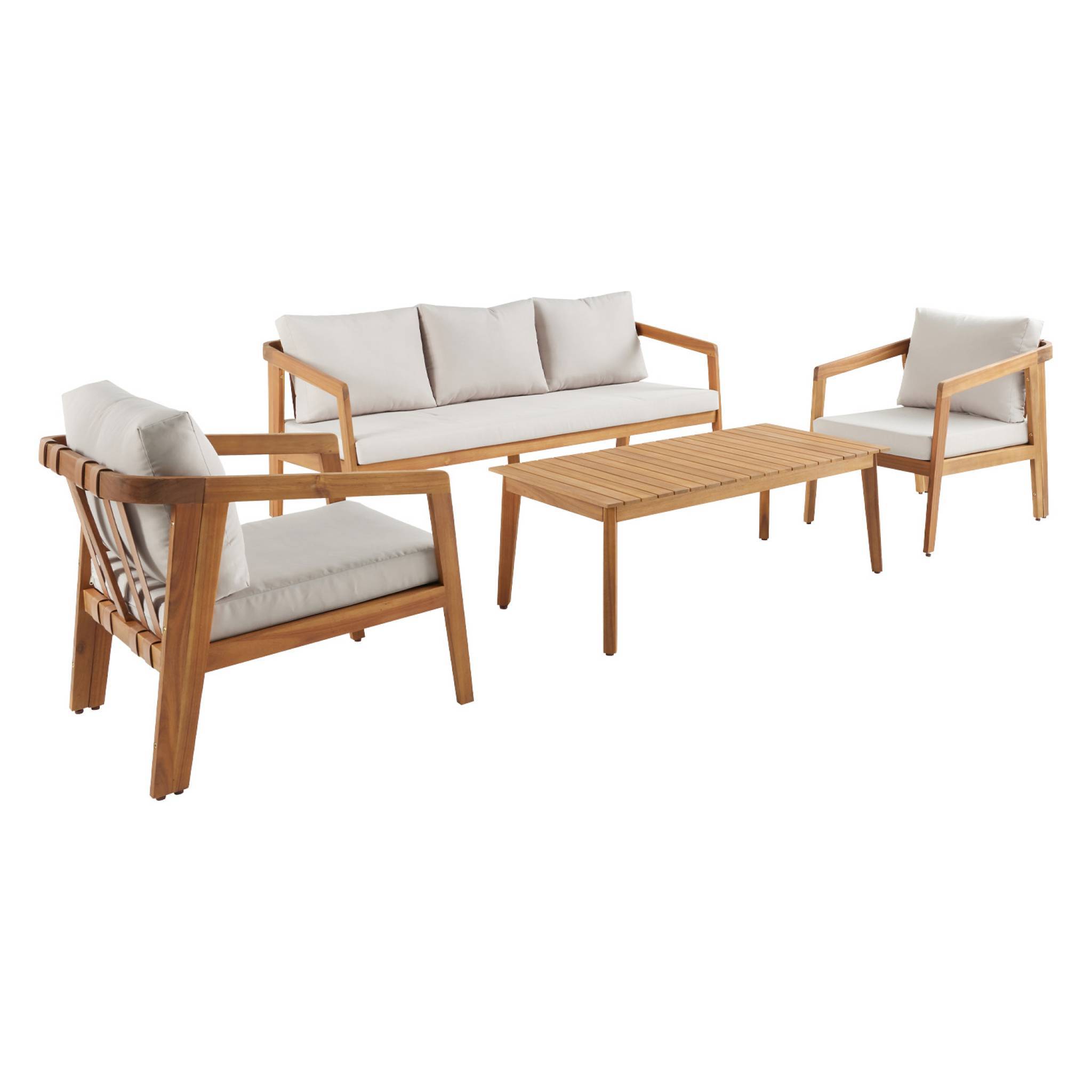 sweeek - Salon de jardin beige 5 places bois d'acacia LOBERIA avec lanières effet cuir | sweeek - Image 2