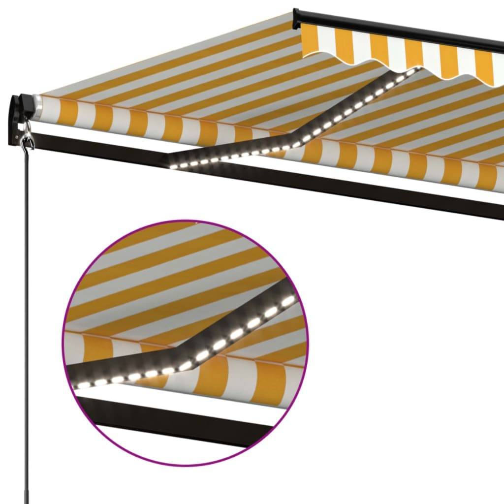 Store banne manuel éclairage LED aluminium pour terrasse 450x350cm Jaune/Blanc - ComfortXL Outdoor Living - Image 5