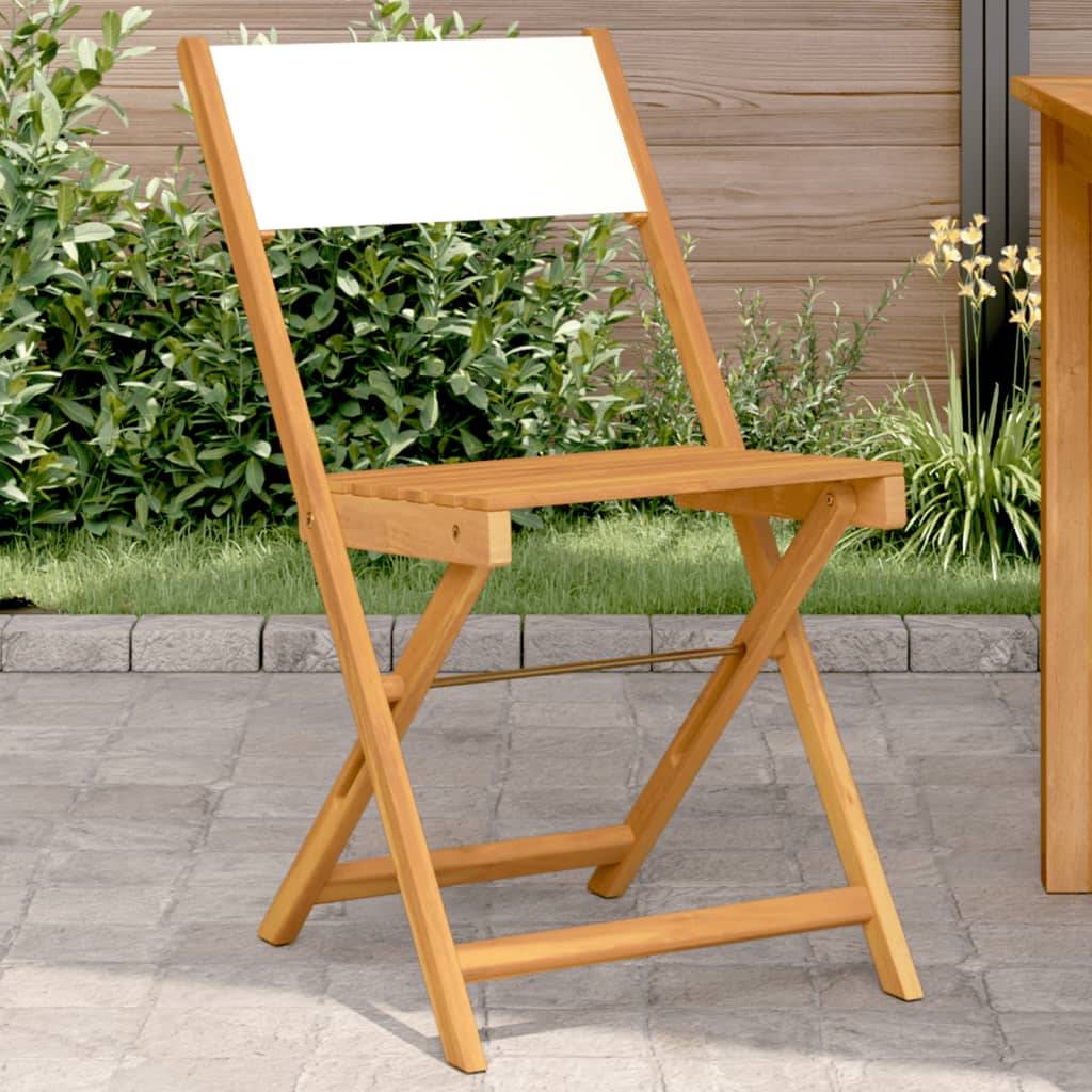 lot de 2 Chaises de bistro - Fauteuils de jardin blanc crème bois acacia et tissu HL223 - Image 2