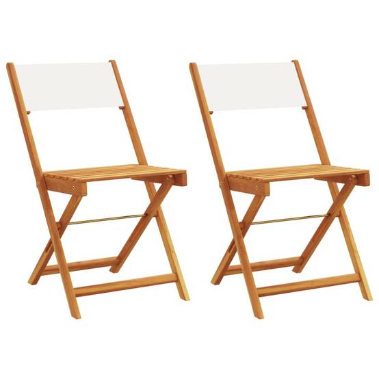 lot de 2 Chaises de bistro - Fauteuils de jardin blanc crème bois acacia et tissu HL223 - Image 1