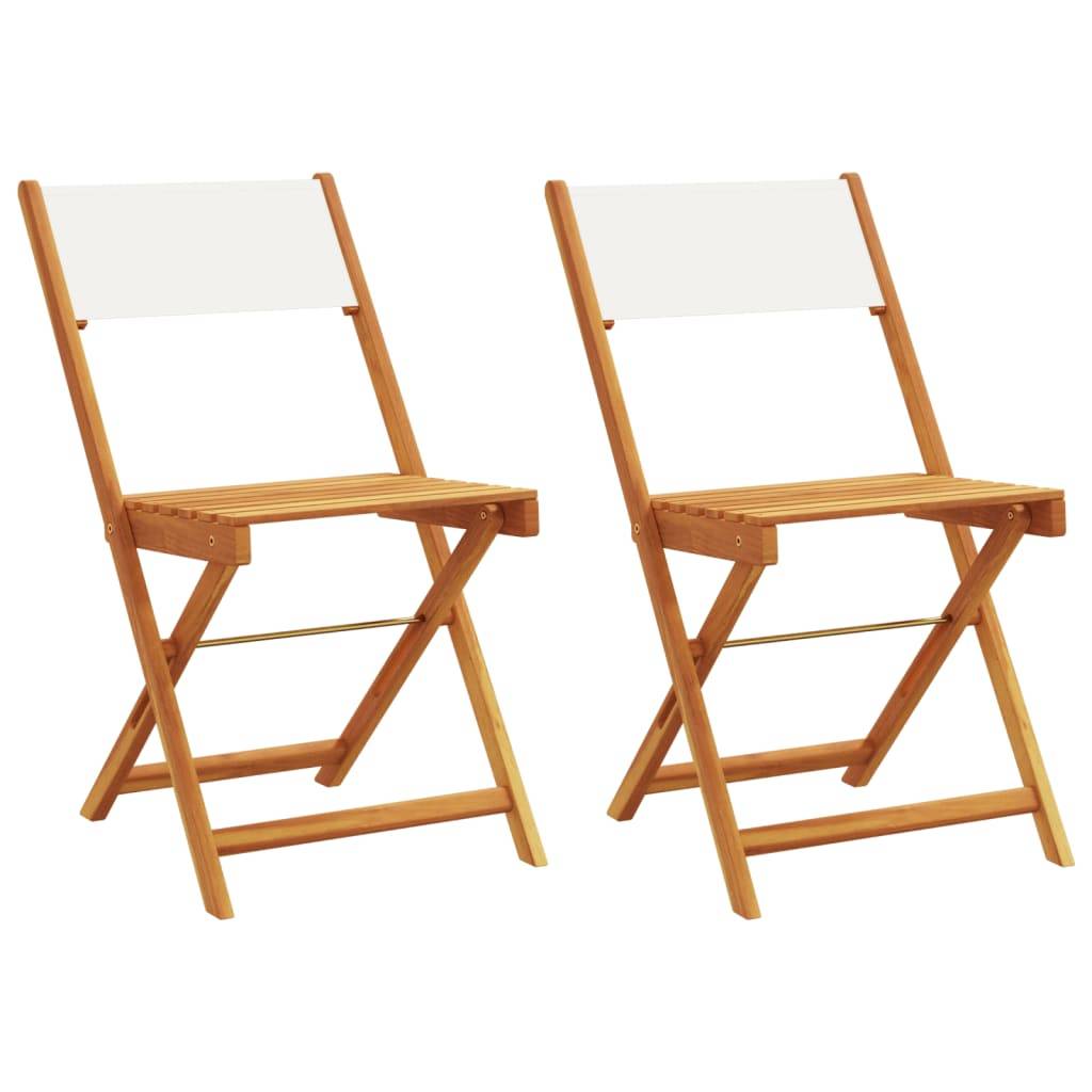 lot de 2 Chaises de bistro - Fauteuils de jardin blanc crème bois acacia et tissu HL223 - Image 1