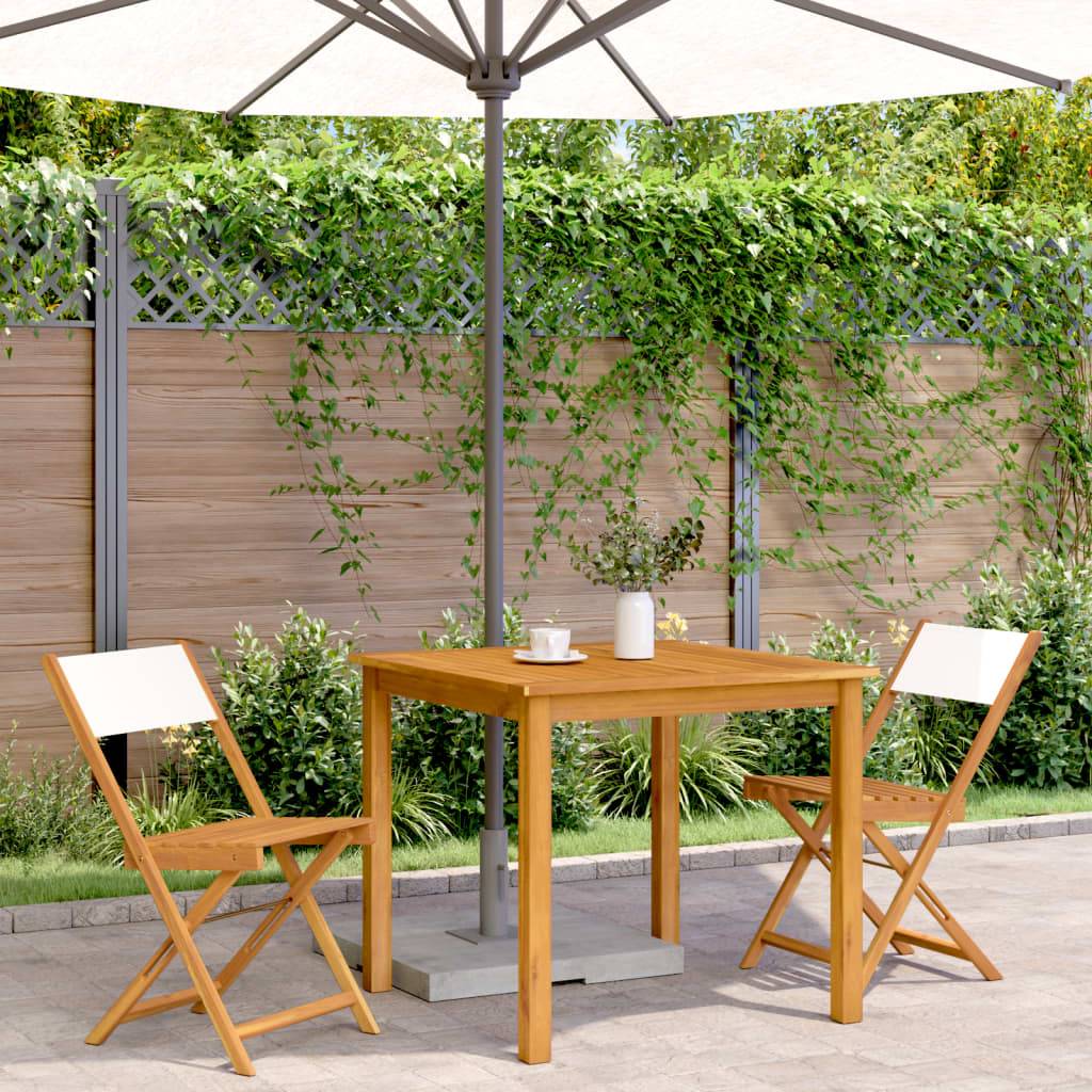 lot de 2 Chaises de bistro - Fauteuils de jardin blanc crème bois acacia et tissu HL223 - Image 3