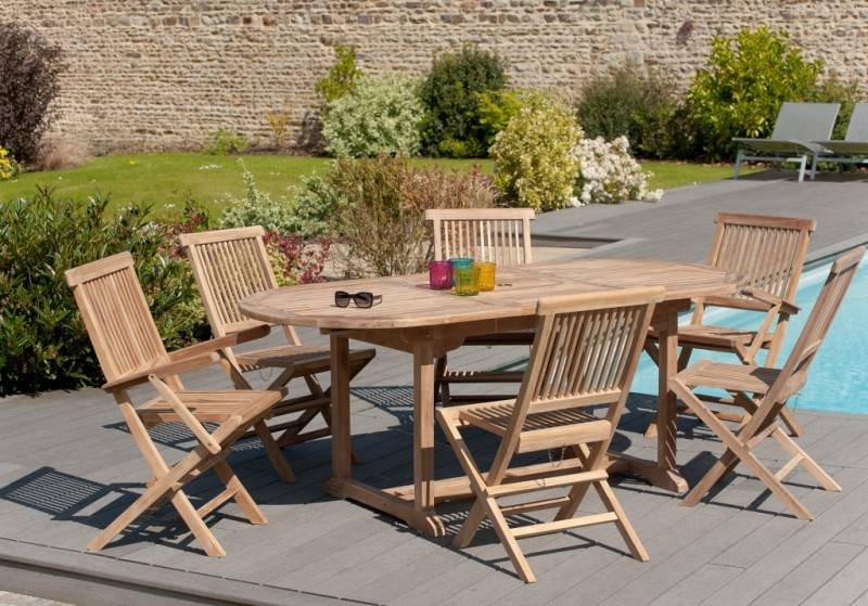 FUN - Table de jardin 6/8 personnes - ovale ext. 150/200 bois Teck - Image 4