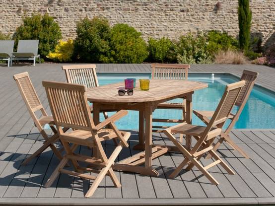 FUN - Table de jardin 6/8 personnes - ovale ext. 150/200 bois Teck - Image 2