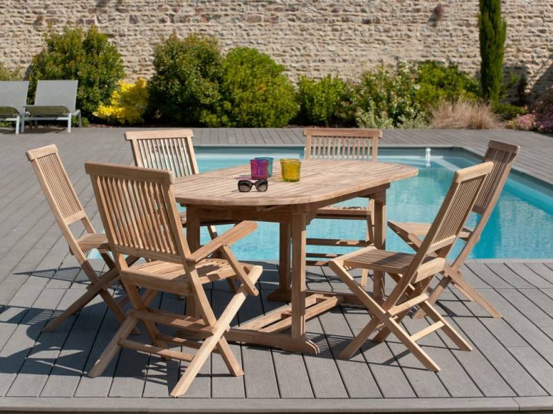 FUN - Table de jardin 6/8 personnes - ovale ext. 150/200 bois Teck - Image 2