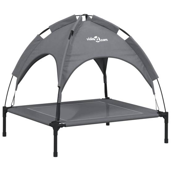 Lit de Camp pour Chien avec Auvent Amovible Acier et Tissu Anthracite 71x64cm – ComfortXL Pet Living - Image 2