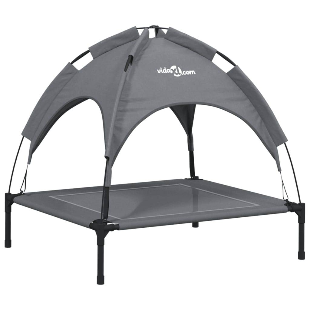 Lit de Camp pour Chien avec Auvent Amovible Acier et Tissu Anthracite 71x64cm – ComfortXL Pet Living - Image 2