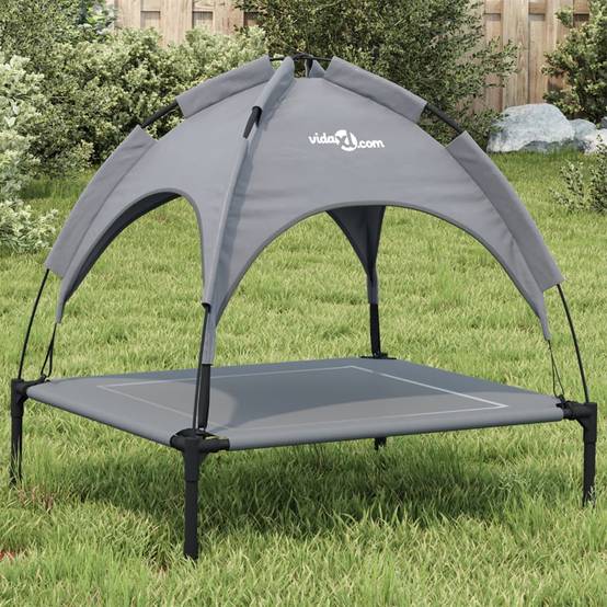 Lit de Camp pour Chien avec Auvent Amovible Acier et Tissu Anthracite 71x64cm – ComfortXL Pet Living - Image 1