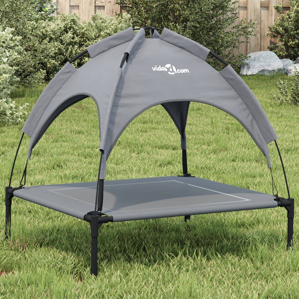 Lit de Camp pour Chien avec Auvent Amovible Acier et Tissu Anthracite 71x64cm – ComfortXL Pet Living - Image 1