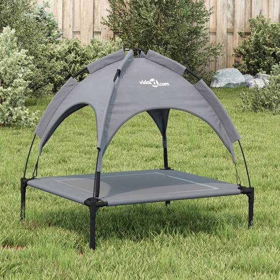 Lit de Camp pour Chien avec Auvent Amovible Acier et Tissu Anthracite 71x64cm – ComfortXL Pet Living - Image 3