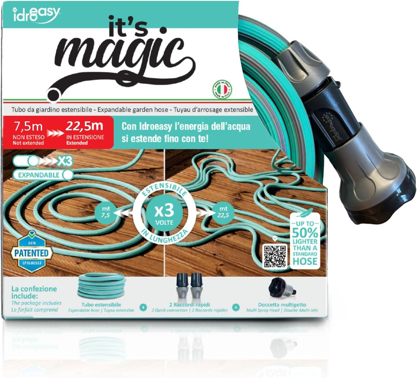 Jardibric - Jardibric - Tuyaux d'arrosage extensible Magic Soft Smart de 1/2" (12,5 mm.) extension 22,5 m. avec 1 lance de 6 jets