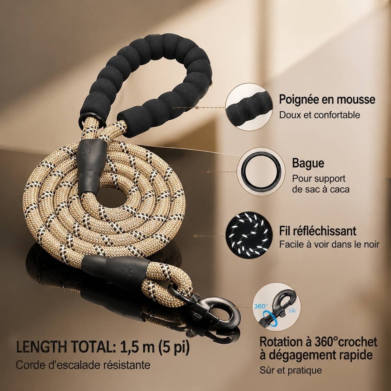 Ensemble Harnais et Laisse pour Chien Réfléchissant Respirant Rembourré Anti Traction - Image 3