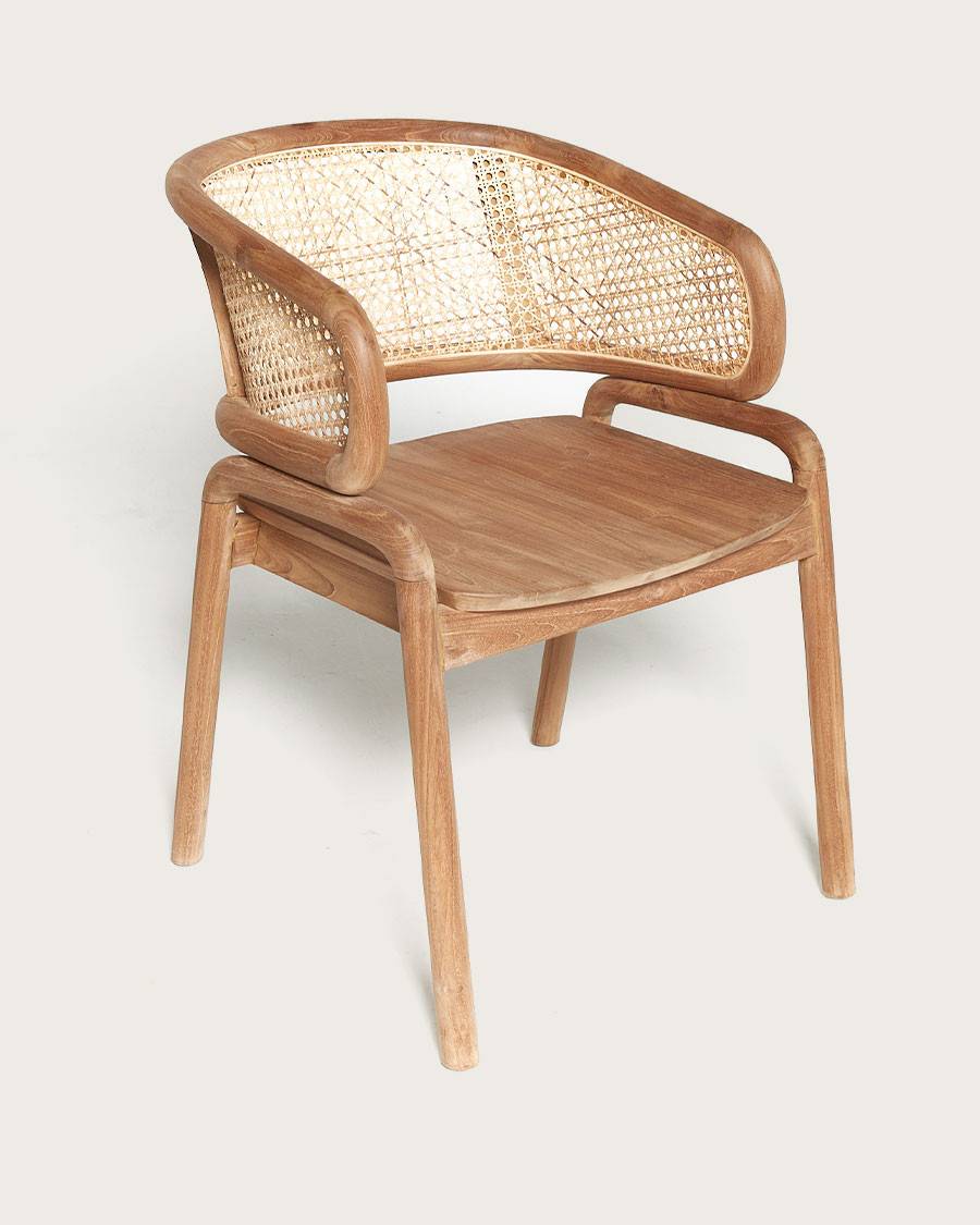 Moon - Chaise en teck massif et cannage rotin - UNIQKA - Imagen 3