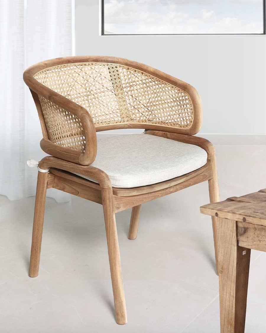 Moon - Chaise en teck massif et cannage rotin - UNIQKA - Imagen 1
