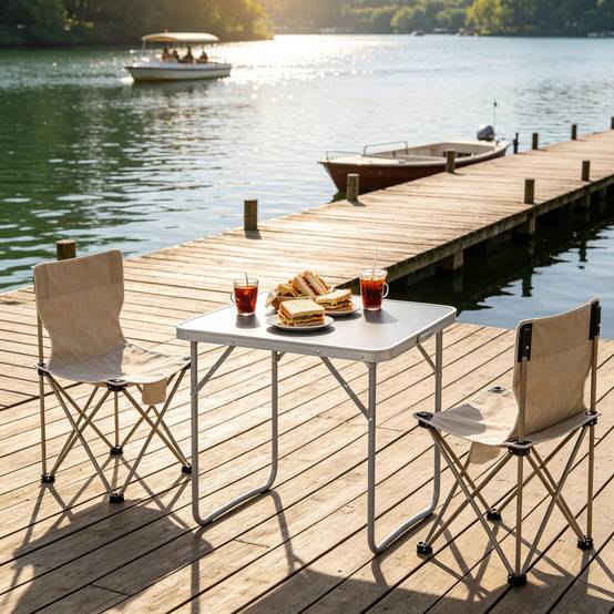 Table de camping pliante aluminium extérieur transportable avec poignée 70x50x60cm gris - ComfortXL Outdoor Living - Image 1