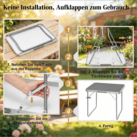 Table de camping pliante aluminium extérieur transportable avec poignée 70x50x60cm gris - ComfortXL Outdoor Living - Image 2