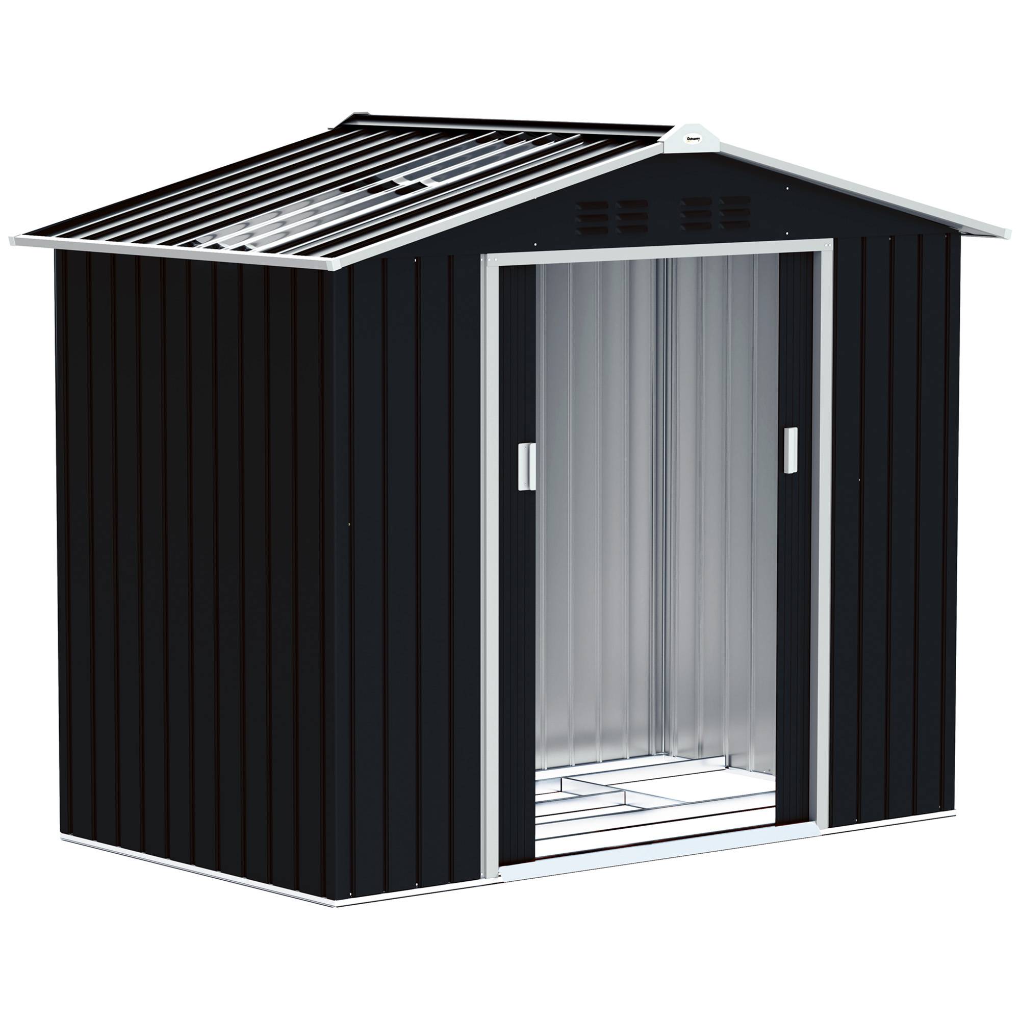 Abri de jardin métal avec aérations double porte coulissante 277x195x192 cm cabanon extérieur gris foncé