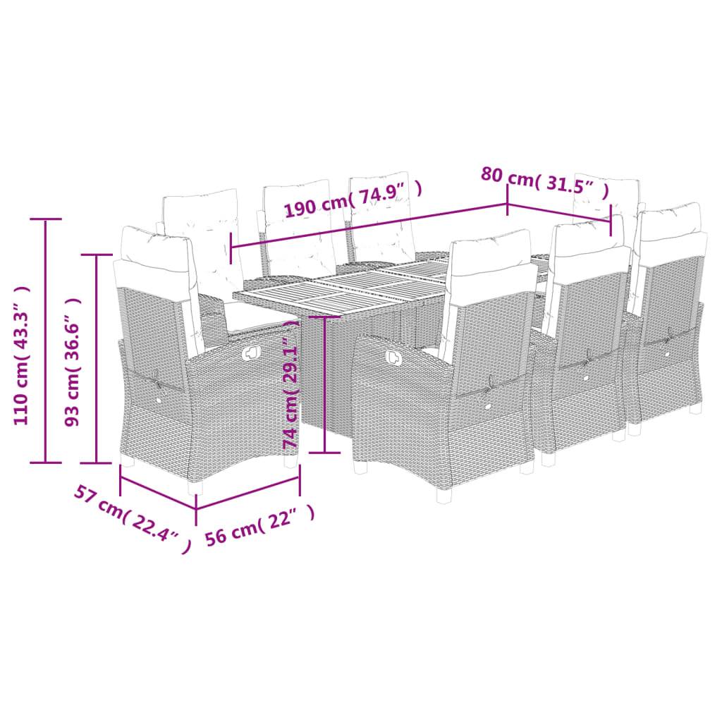 Salon de Jardin Table Acacia et 8 Chaises Noires, 2 Fauteuils avec Repose-pieds, Coussins Noirs Inclus – ComfortXL Outdoor Living - Image 4