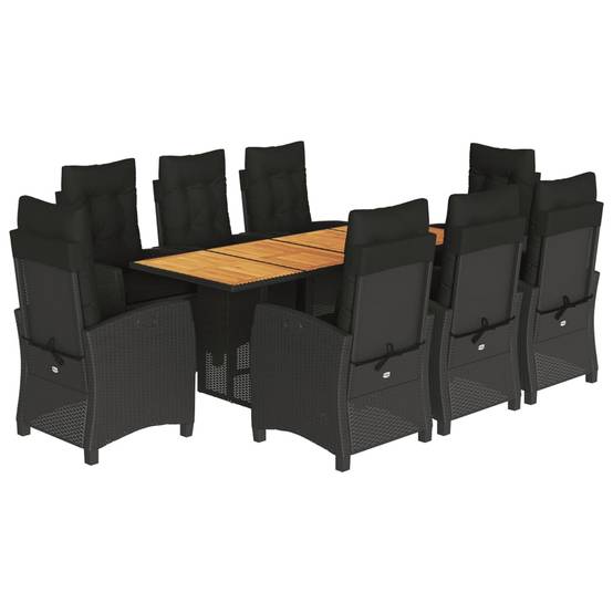 Salon de Jardin Table Acacia et 8 Chaises Noires, 2 Fauteuils avec Repose-pieds, Coussins Noirs Inclus – ComfortXL Outdoor Living - Image 2