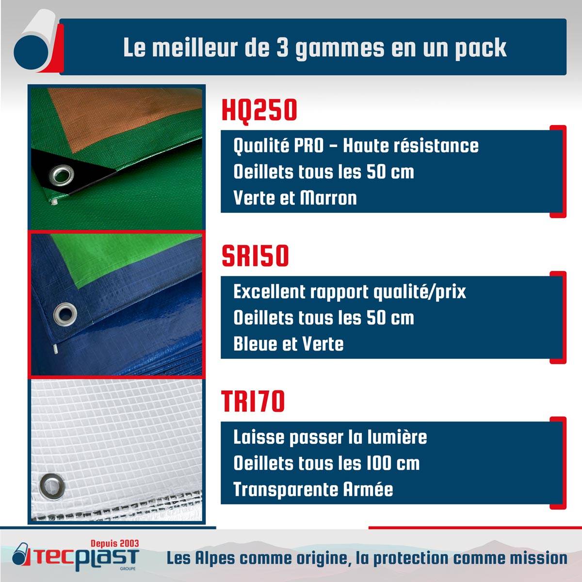 8 Bâches de Jardin imperméables - 2x3m (x2) + 3x5m (x2) HQ250JD / 3x4m (x2) TR170JD / 4x5m (x2) SR150JD - PT3JD TECPLAST - Image 3