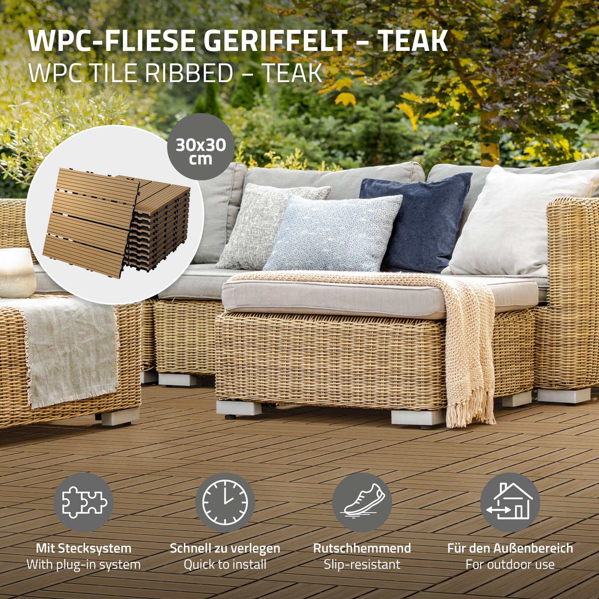 Ecd-Germany - Carreaux terrasse dalles 30x30 cm 1 m² aspect bois WPC teak - Imagen 2