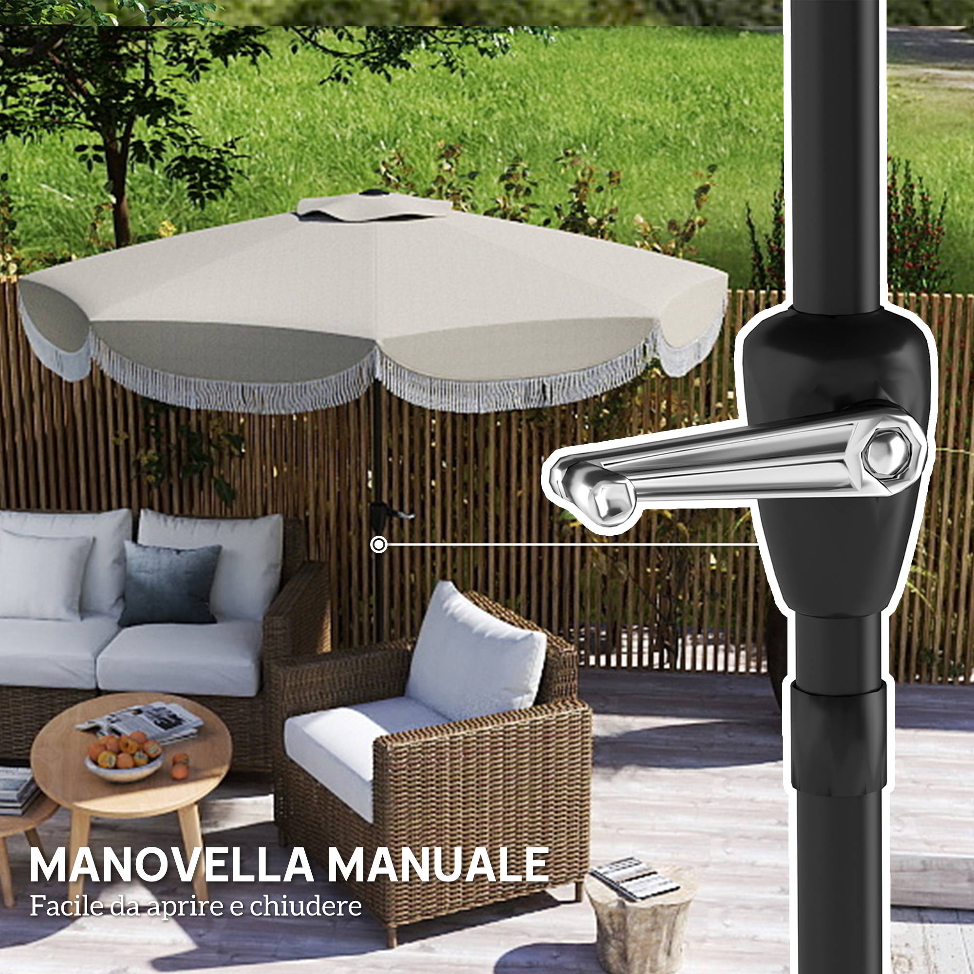 Parasol de jardin rond 2,7x2,4 m avec manivelle, en métal et polyester, gris clair - Image 10