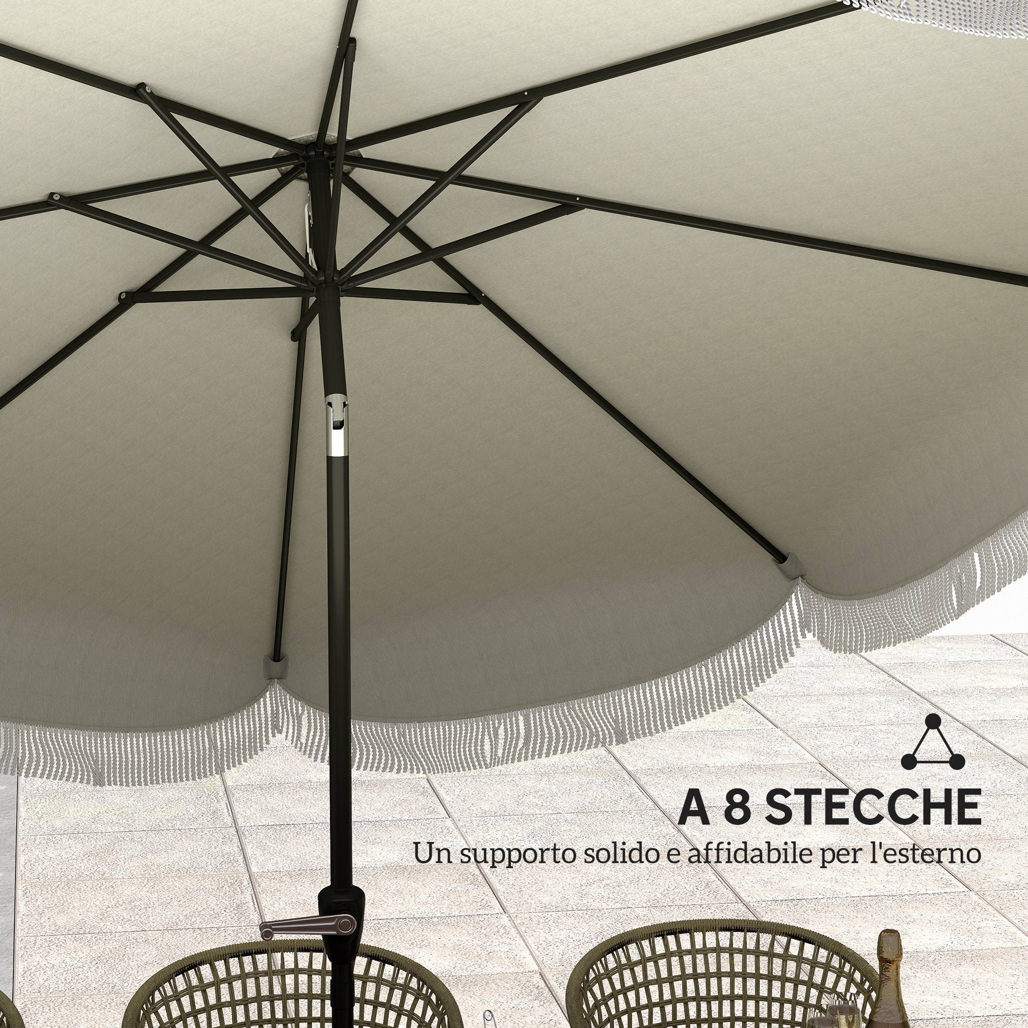 Parasol de jardin rond 2,7x2,4 m avec manivelle, en métal et polyester, gris clair - Image 9