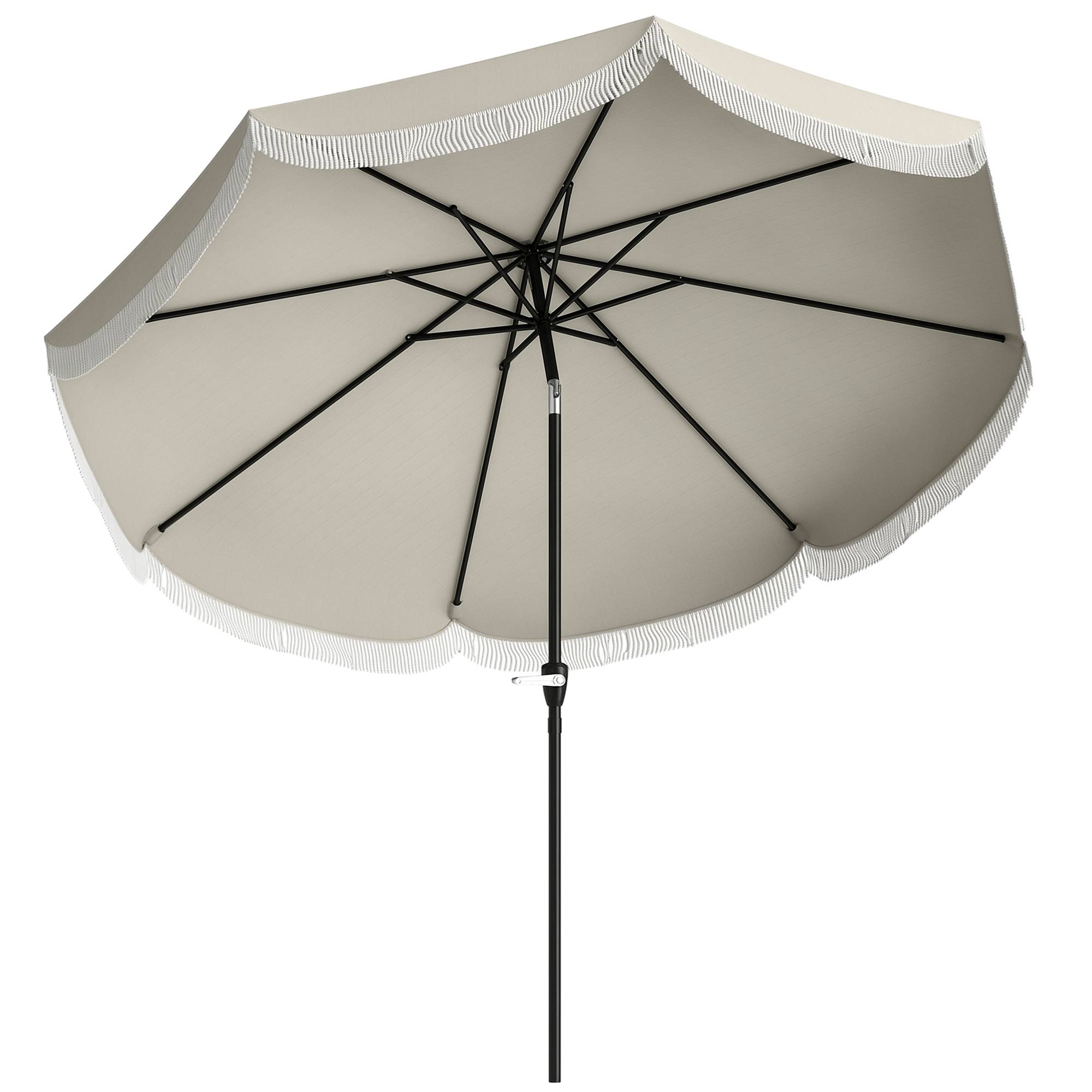 Parasol de jardin rond 2,7x2,4 m avec manivelle, en métal et polyester, gris clair - Image 1