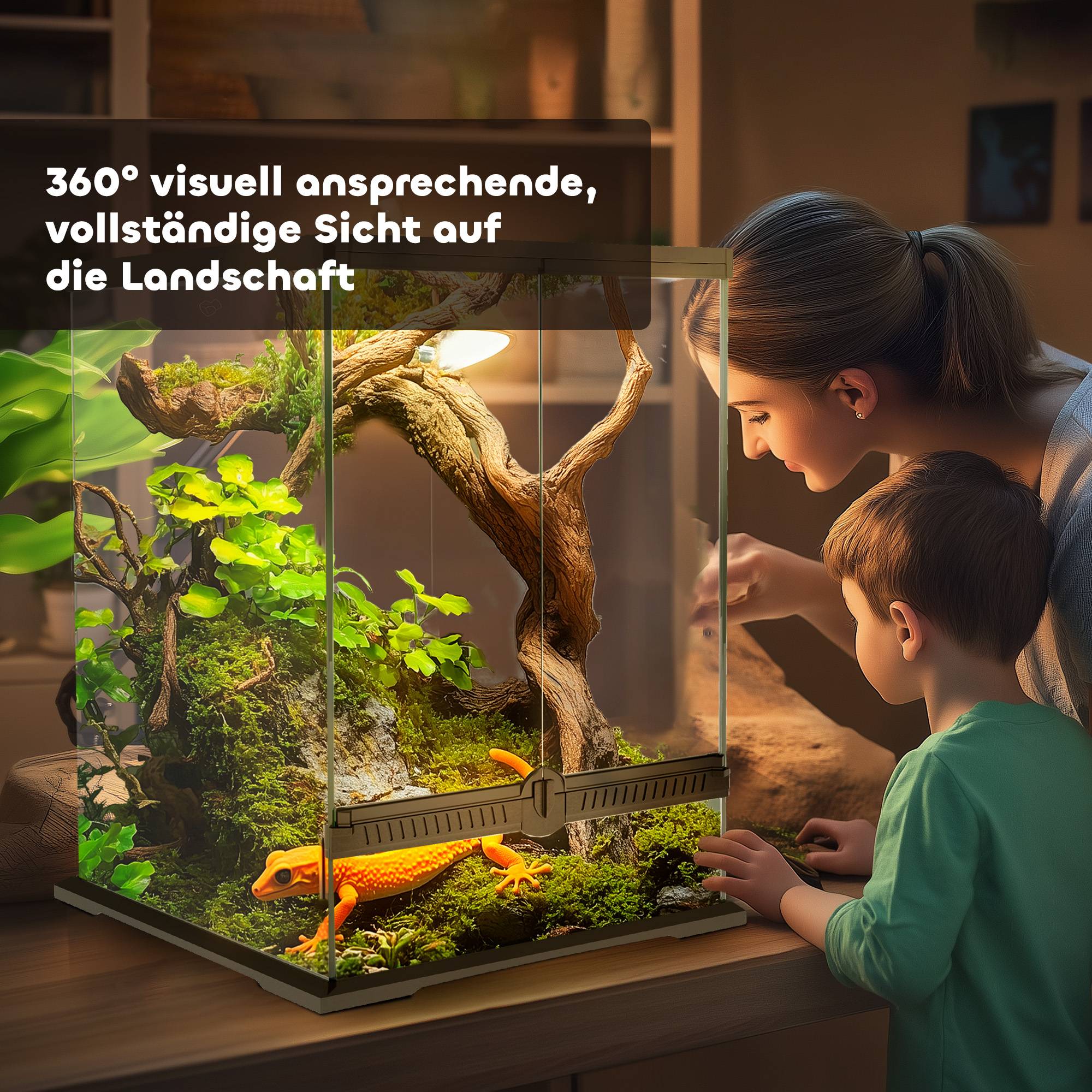 Terrarium verre 45×45×60cm noir, verrouillable, gestion des câbles - Image 7