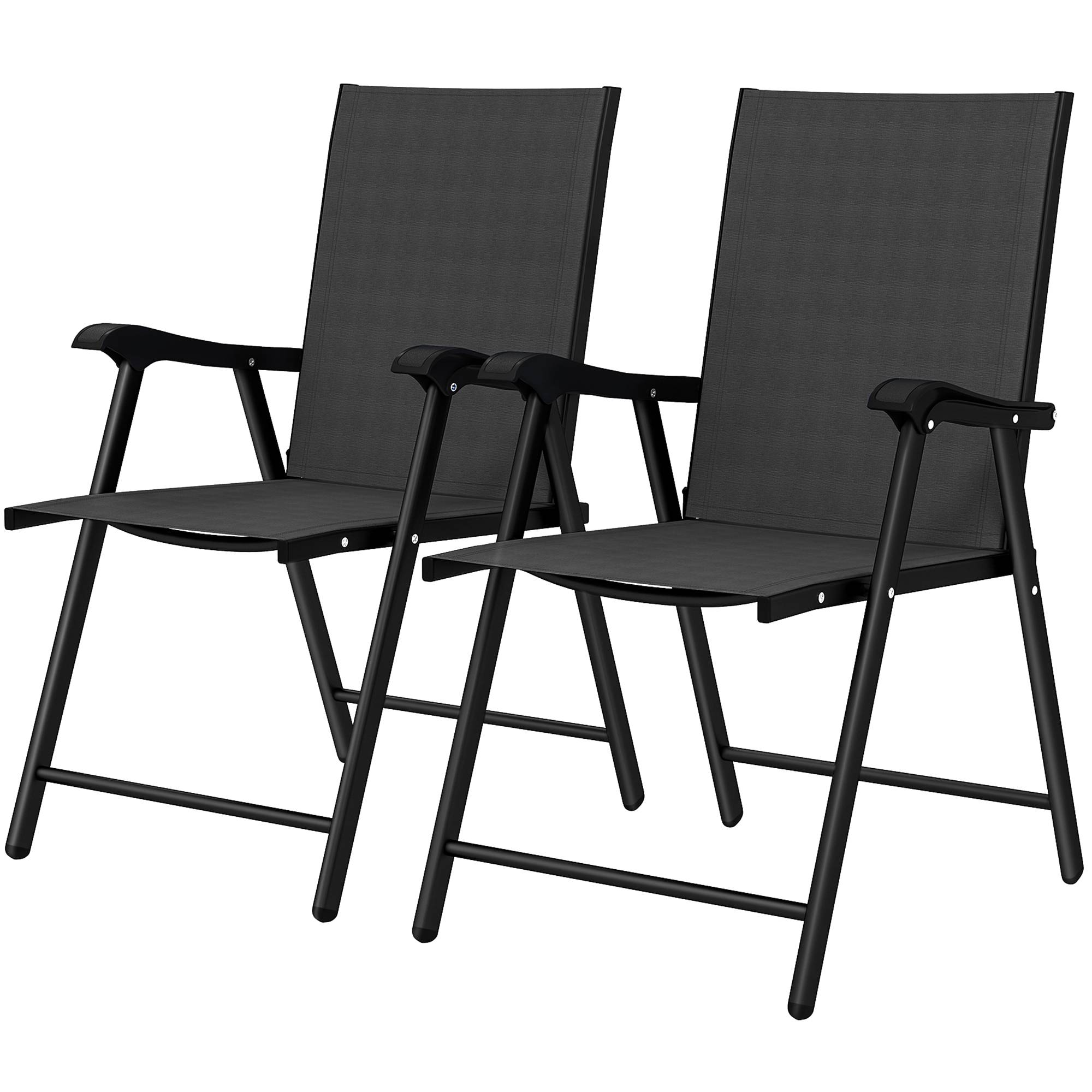 Ensemble de 2 chaises de jardin pliantes avec dossier haut et accoudoirs, acier, Textline, 58 x 62 x 97 cm, noir - Image 2