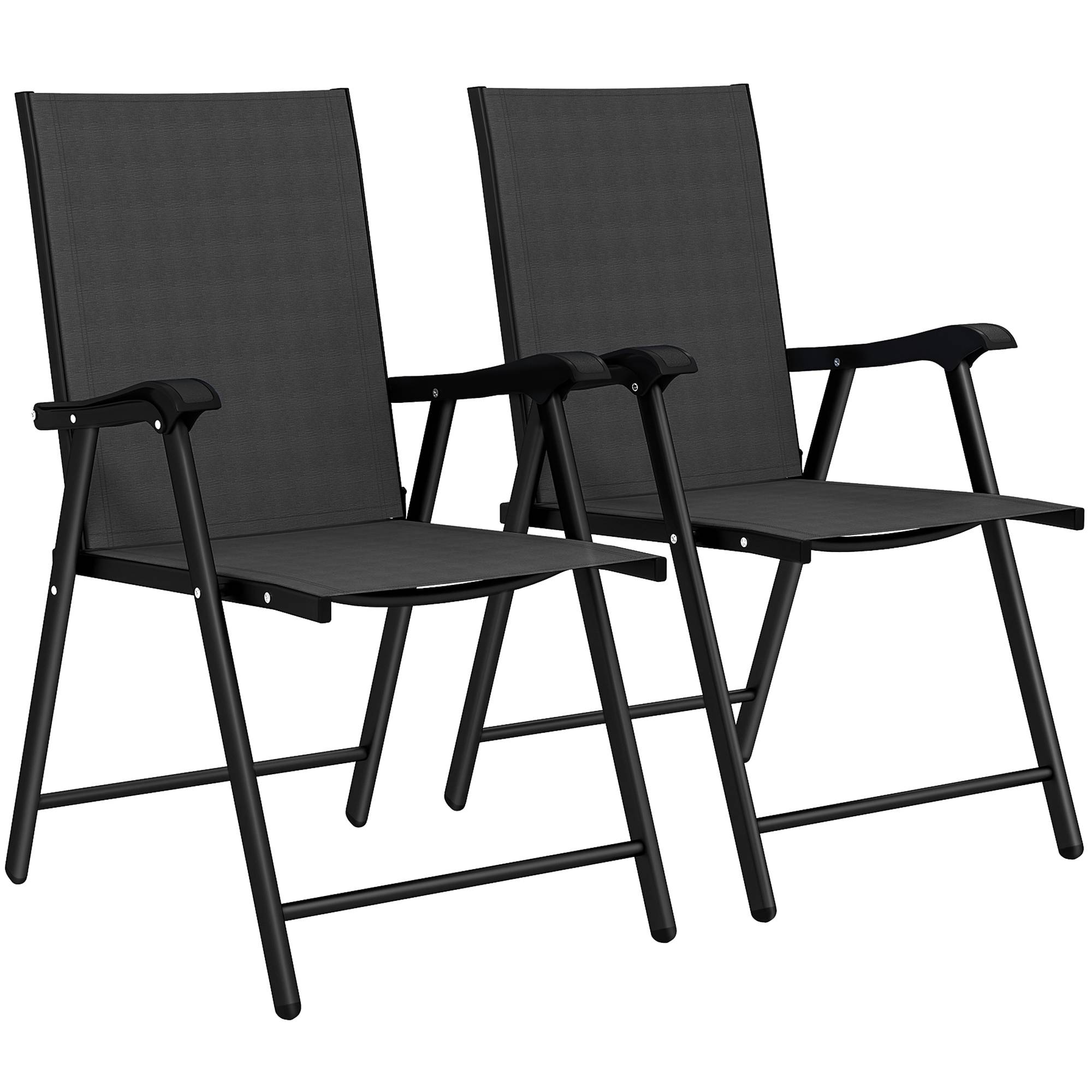 Ensemble de 2 chaises de jardin pliantes avec dossier haut et accoudoirs, acier, Textline, 58 x 62 x 97 cm, noir
