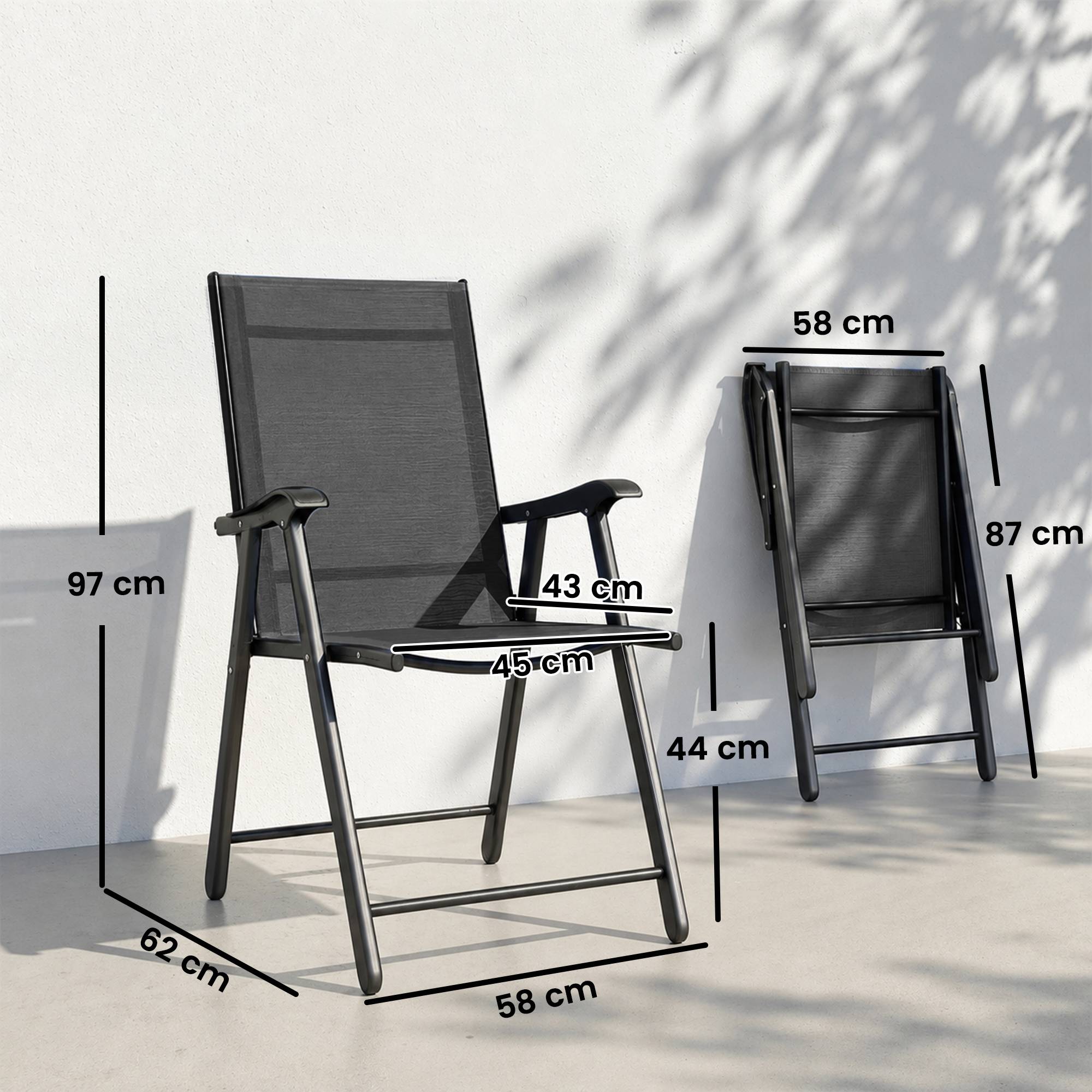Ensemble de 2 chaises de jardin pliantes avec dossier haut et accoudoirs, acier, Textline, 58 x 62 x 97 cm, noir - Image 5