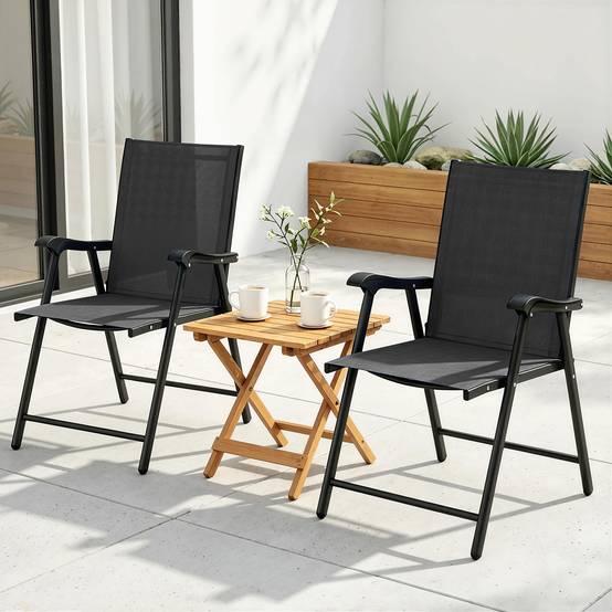 Ensemble de 2 chaises de jardin pliantes avec dossier haut et accoudoirs, acier, Textline, 58 x 62 x 97 cm, noir - Image 4