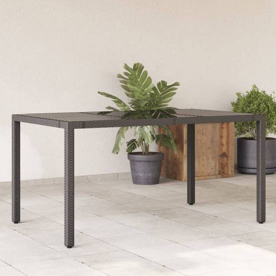 PANGIVO - Table de jardin résine tressée verre trempé noir 150 x 90 x 75 cm - PANGIVO - Image 1
