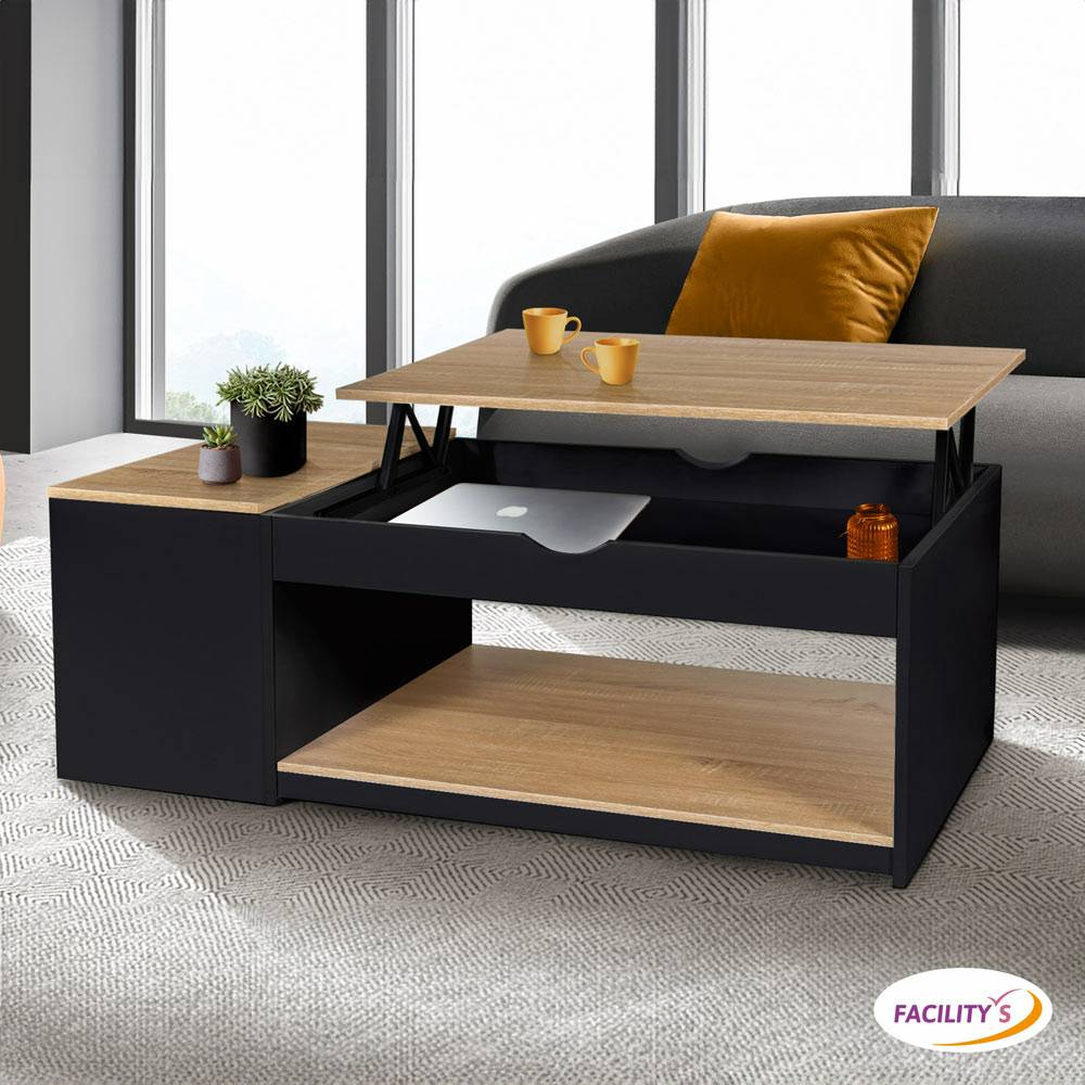 Facilitys - Table basse avec plateau relevable effet bois - style industriel - Imagen 6
