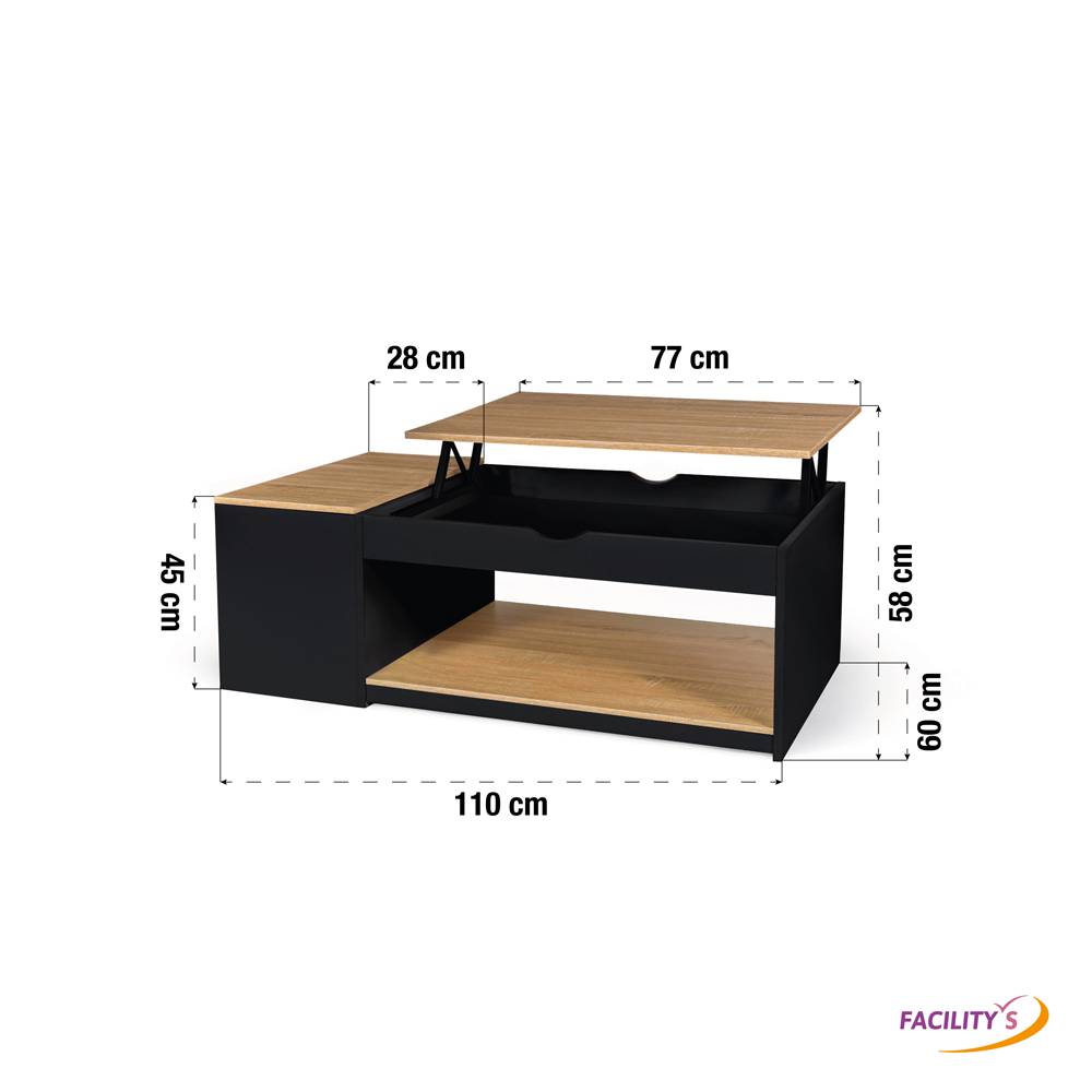 Facilitys - Table basse avec plateau relevable effet bois - style industriel - Imagen 4