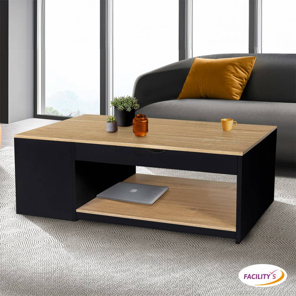 Facilitys - Table basse avec plateau relevable effet bois - style industriel - Imagen 5
