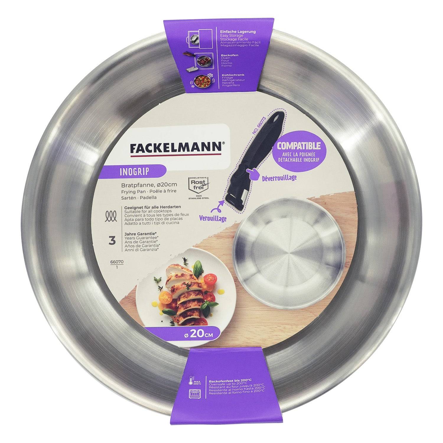 Poêle 20 cm en inox manche amovible Fackelmann InoGrip - Image 9