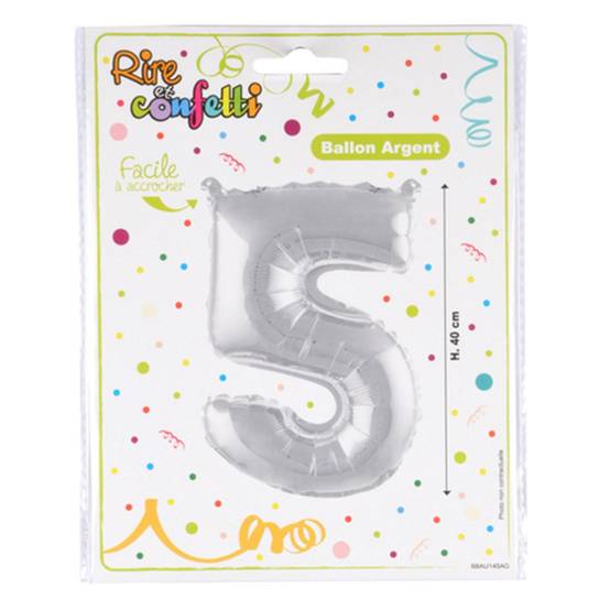 Ballon Gonflable Métallisé "Chiffre 5" 40cm Argent - Image 2