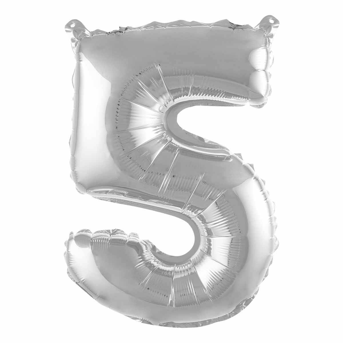 Ballon Gonflable Métallisé "Chiffre 5" 40cm Argent - Image 1