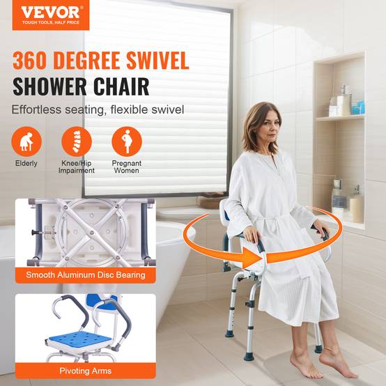 Vevor - VEVOR Siège bain rotatif 360°, bras réglables/mobiles, antidérapant, capacité 400 lb, handicapés. - Image 2