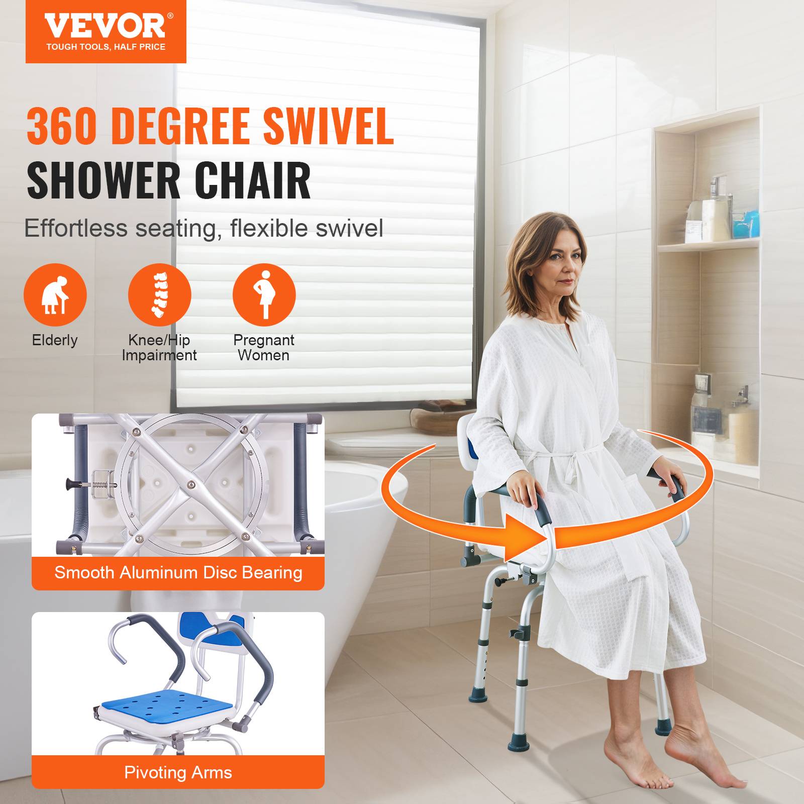 Vevor - VEVOR Siège bain rotatif 360°, bras réglables/mobiles, antidérapant, capacité 400 lb, handicapés. - Image 2