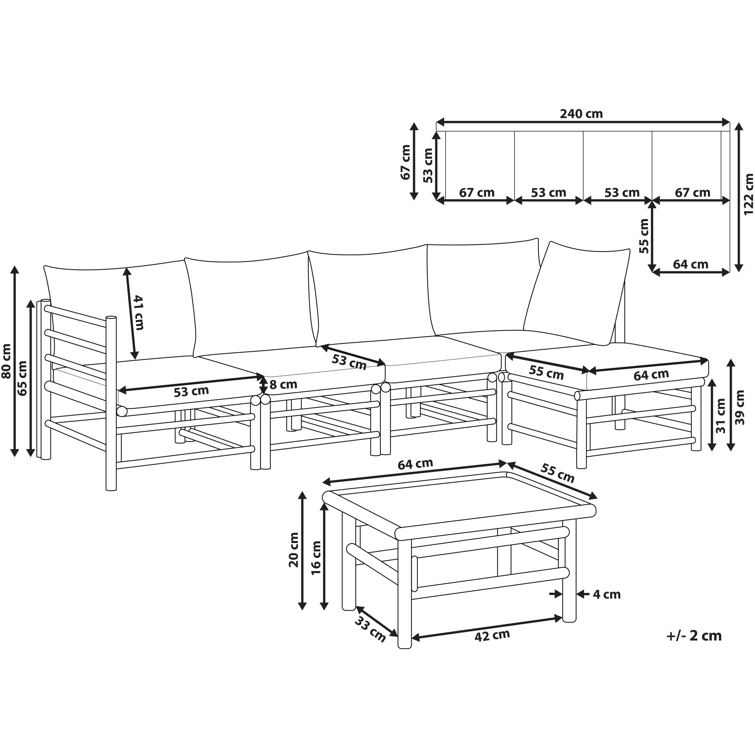 Beliani - Set de jardin, 5 Personnes Bambou Blanc cassé CERRETO - Beliani - Imagen 3