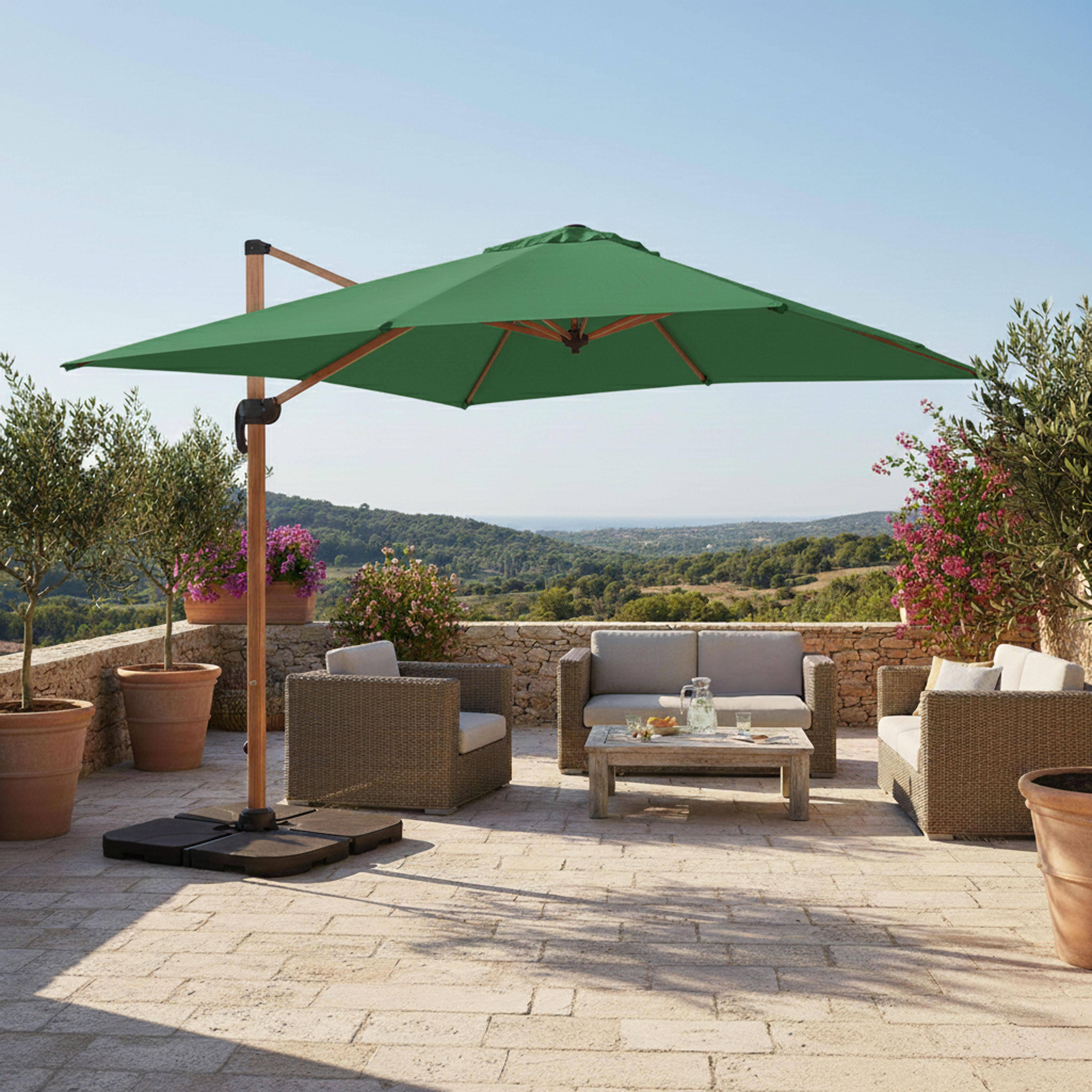 Oviala - Parasol déporté 3x3m et 4 dalles à remplir effet bois vert cactus Brescia - Oviala - Image 2
