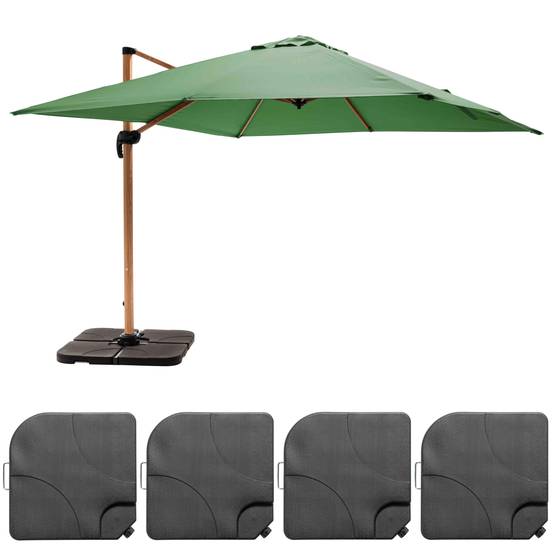 Oviala - Parasol déporté 3x3m et 4 dalles à remplir effet bois vert cactus Brescia - Oviala - Image 3